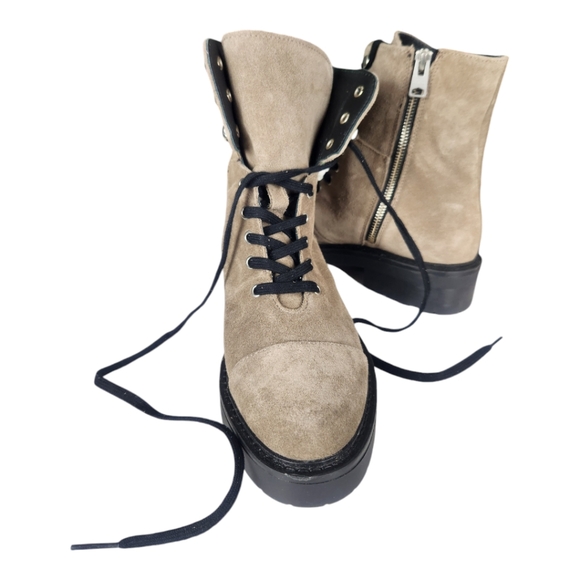 Allsaints Dusty Suede Combat Boots Women Size 8 Light Gray Lace Up Cap Toe - Picture 3 of 11